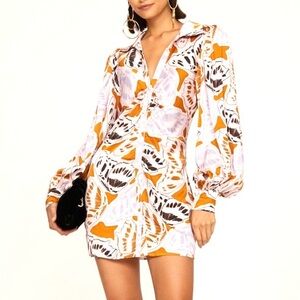 For Love & Lemons Esmeralda Butterfly Print Mini Dress Long Sleeve Size L